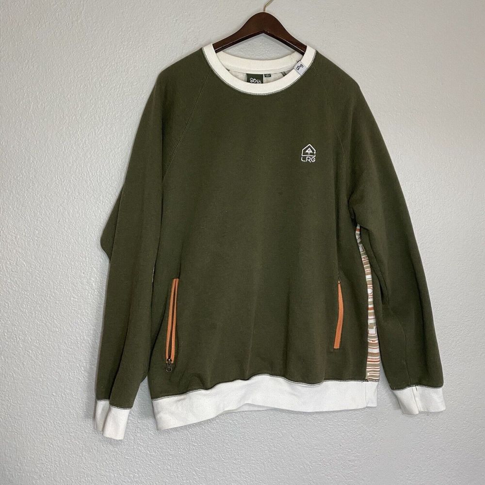 LRG Clothing Equipment Sweatshirt Men's Size XLarge Olive Green Geometric Print